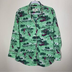 Print fresh Womens green putting green golf button pajama shirt S